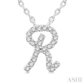 1/20 Ctw Initial 'R' Round cut Diamond Pendant With Chain in 14K White Gold